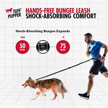 Tuff Pupper Heavy Duty Hands Free Dog Leash | One Large Dog Up to 125 lbs | Comfortable Shock Absorbing Bungee | Reflective Padded Handles | Lumbar Waist Belt 22-45" | Walking Jogging Running Leash