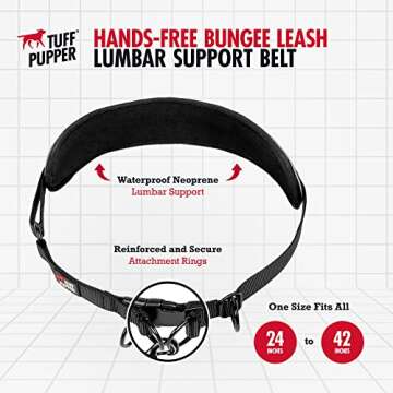 Tuff Pupper Heavy Duty Hands Free Dog Leash | One Large Dog Up to 125 lbs | Comfortable Shock Absorbing Bungee | Reflective Padded Handles | Lumbar Waist Belt 22-45" | Walking Jogging Running Leash