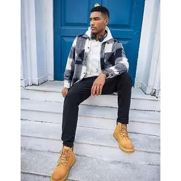 Coofandy Men's Long Sleeve Lapel Flannel Shirt Jacket - Stylish & Comfortable