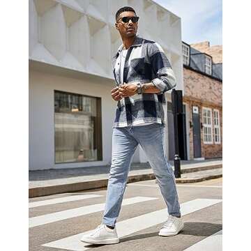 COOFANDY Mens Lapel Shirt Long Sleeve Flannel Shirt Jackets Casual Button Down Plaid Shacket