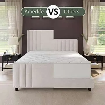 AMERLIFE Queen Size Bed Frame, Velvet Upholstered Platform Bed with Vertical Channel Tufted Headboard & Footboard/Wingback, Mattress Foundation with Wood Slats, No Box Spring Needed, Cream
