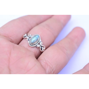Blue Fire Labradorite Silver Ring for Women - Handmade Gift