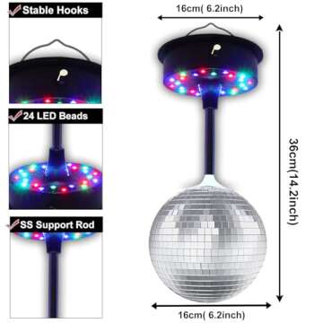 6''Rotating Mirrors Disco Ball Light Hanging Silver Glitter Ball with 5RPM-9RPM Adjustable Rotary Mo...