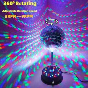 6''Rotating Mirrors Disco Ball Light Hanging Silver Glitter Ball with 5RPM-9RPM Adjustable Rotary Motor Base 24 RGB LED Mood Lights Great for Party Club Stage Dance Bar (USB Powered/Battery Powered）