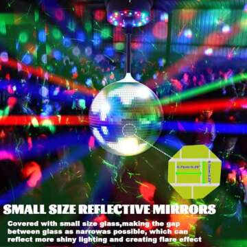 6''Rotating Mirrors Disco Ball Light Hanging Silver Glitter Ball with 5RPM-9RPM Adjustable Rotary Motor Base 24 RGB LED Mood Lights Great for Party Club Stage Dance Bar (USB Powered/Battery Powered）
