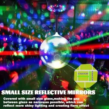 6''Rotating Mirrors Disco Ball Light Hanging Silver Glitter Ball with 5RPM-9RPM Adjustable Rotary Motor Base 24 RGB LED Mood Lights Great for Party Club Stage Dance Bar (USB Powered/Battery Powered）