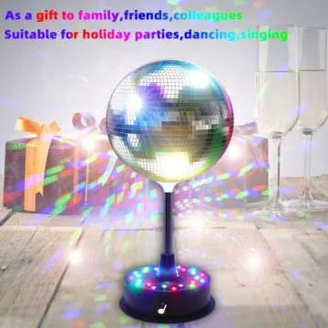 6''Rotating Mirrors Disco Ball Light Hanging Silver Glitter Ball with 5RPM-9RPM Adjustable Rotary Motor Base 24 RGB LED Mood Lights Great for Party Club Stage Dance Bar (USB Powered/Battery Powered）