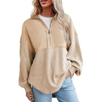 SHEWIN Womens Fall Fashion 2024 Casual Waffle Knit Half Zip Sweatshirt Long Sleeve Quarter Zipper Pu...