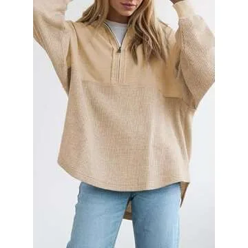 SHEWIN Women’s Waffle Knit Half Zip Sweatshirt for Fall
