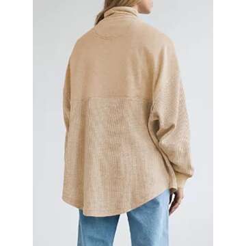 SHEWIN Womens Fall Fashion 2024 Casual Waffle Knit Half Zip Sweatshirt Long Sleeve Quarter Zipper Pullover Tops Oversized Sweatshrts,US 12-14(L),Khaki