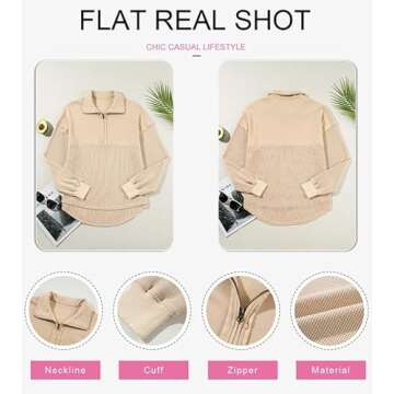 SHEWIN Womens Fall Fashion 2024 Casual Waffle Knit Half Zip Sweatshirt Long Sleeve Quarter Zipper Pullover Tops Oversized Sweatshrts,US 12-14(L),Khaki
