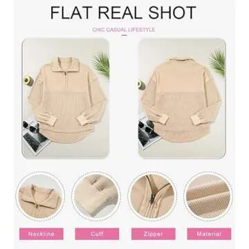 SHEWIN Women’s Waffle Knit Half Zip Sweatshirt for Fall