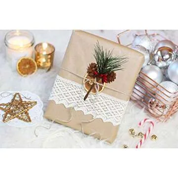 Geefuun 24Pieces Christmas Artificial Pine Needle/Pick Decorations 1 Pack Jute Twine Rope - Xmas Party Gift Wrapping Decor Wreaths Arrangement Tree Ornaments Wedding Supplies