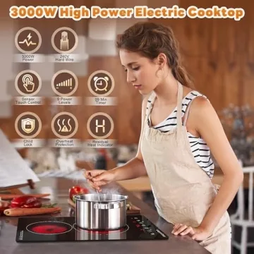 Upgrade Your Cooking with the 2 Burner Electric Cooktop - 3000W, Child Lock & Timer Features