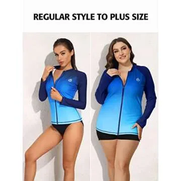 ATTRACO Womens Plus Size Rash Guard Shirt Long Sleeve Surfing Swimsuits Gradient Blue 2X