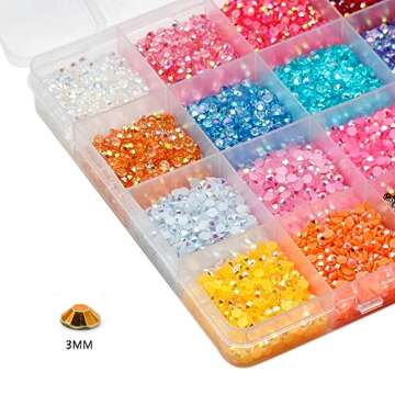 Liiouer 3mm Rainbow Rhinestones Set, Crystal Bling Colorful Rhinestones for Crafts, Non-Hotfix Flatb...