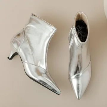 DINTAHA Shiny Glitter Boots for Women, Stylish Low Heel