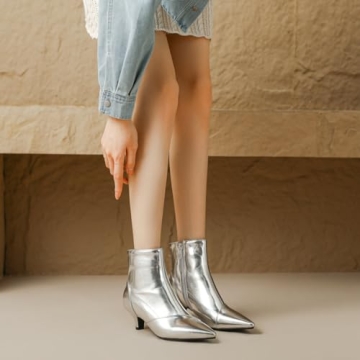DINTAHA Shiny Glitter Boots for Women, Stylish Low Heel