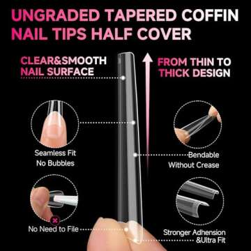 UNA GELLA Extra Long Coffin Nail Tips No C Curve 504PCS XXL Coffin Nails Half Cover Long Coffin Gel x Nails Tips Clear Fake False Nails Long Gel Extensions for Nail Art Salon Home DIY No Need File