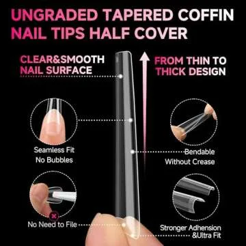 UNA GELLA Extra Long Coffin Nail Tips No C Curve 504PCS XXL Coffin Nails Half Cover Long Coffin Gel x Nails Tips Clear Fake False Nails Long Gel Extensions for Nail Art Salon Home DIY No Need File