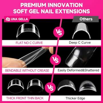 UNA GELLA Extra Long Coffin Nail Tips No C Curve 504PCS XXL Coffin Nails Half Cover Long Coffin Gel x Nails Tips Clear Fake False Nails Long Gel Extensions for Nail Art Salon Home DIY No Need File