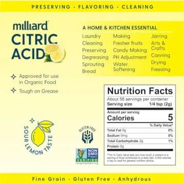 Milliard Citric Acid - 100% Pure Food Grade Non-GMO Project Verified (4 Ounce)