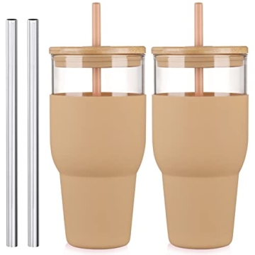 Kytffu 32oz Borosilicate Glass Tumbler with Bamboo Lid - Eco-Friendly and Stylish Drinkware