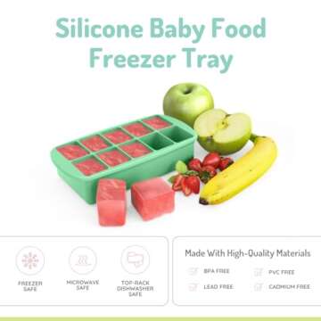 melii Silicone Baby Food Freezer Tray with Lid – Versatile 10-Cup 2oz Portion Tray for Freezing Br...