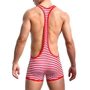 sandbank Men American Flag Wrestling Singlet Jockstrap Bodysuit Active Underwear (M,Golden Leopard)