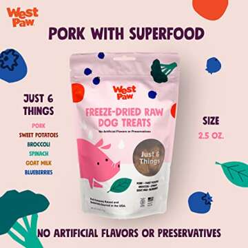 WEST PAW Freeze-Dried Raw All Natural Dog Treats, Single Ingredient, Humanely Raised and Sustainably...