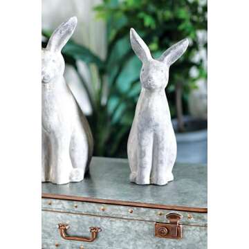 Deco 79 Polystone Rabbit Decorative Garden Sculpture Indoor Outdoor Garden Statues, Set of 2 Outdoor Sculptures, 18"H, Gray