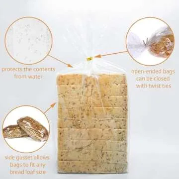 Bread Bags With Ties,100 Pieces 18x4x8 Inches Reusable Plastic Bread Bags for Homemade Bread Gift Giving, Clear Bread Loaf Storage Bags