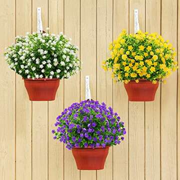 GREENRAIN Artificial Flowers Outdoor Fake Flowers for Decoration UV Resistant No Fade Faux Plastic Plants Garden Porch Window Box Décor (6 Bundles, 2#Yellow)