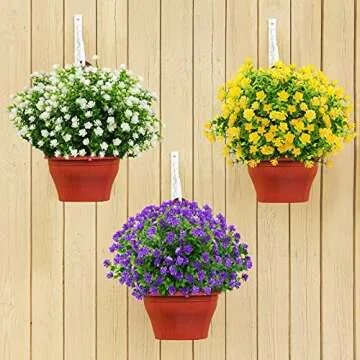 GREENRAIN Artificial Flowers Outdoor Fake Flowers for Decoration UV Resistant No Fade Faux Plastic Plants Garden Porch Window Box Décor (6 Bundles, 2#Yellow)