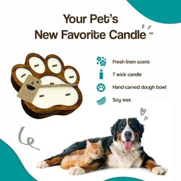 Dough Bowl Candle Company Pet Odor Eliminator for Home - 11"x11"x1.5" Wooden Paw Print Shape Candles, Room Deodorizer, Multipurpose Bowl, 7 Wick Pet Friendly, Odor Exterminator Candles in Beach Linen
