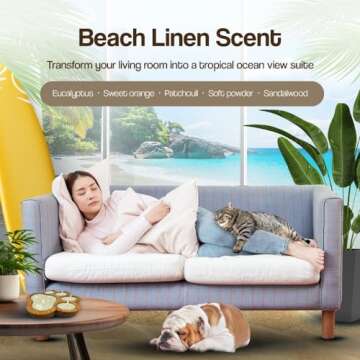 Dough Bowl Candle Company Pet Odor Eliminator for Home - 11"x11"x1.5" Wooden Paw Print Shape Candles, Room Deodorizer, Multipurpose Bowl, 7 Wick Pet Friendly, Odor Exterminator Candles in Beach Linen