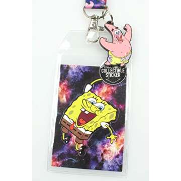 Spongebob Squarepants ID Lanyard with Detachable Badge Holder, Patrick Charm, and Collectible Sticke...