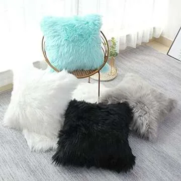 Luxury Faux Fur Throw Pillow Covers Set of 2 16x16