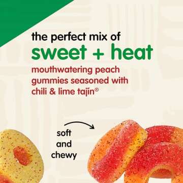 Snak Club Peach Rings, Tajin Chili & Lime Seasoned, Sweet and Spicy Gummy Candy, Mild in Heat Bold in Flavor, Low-Fat, Vegan, Gluten-Free Snack, Family Size, 11 Ounce