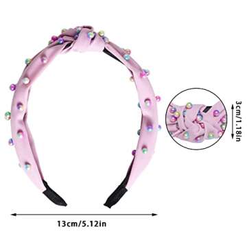 Sucrain 3 Pcs Pearl Knotted Headbands for Women Girls Colorful Jeweled Embellished Gem Faux Pearl Cr...