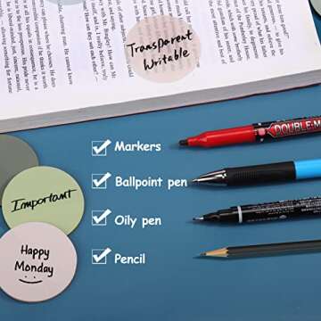 Juome Transparent Sticky Notes, 400Pcs Morandi Cute Round Clear Sticky Tabs, Translucent Book Markers Page Flags Stickers, Bible Journaling Accessories Aesthetic Office School Study Supplies