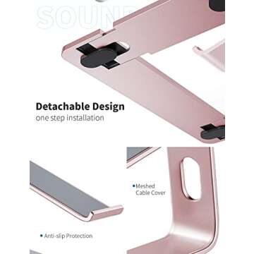 SOUNDANCE Laptop Stand, Aluminum Computer Riser, Ergonomic Laptops Elevator for Desk, Metal Holder Compatible with 10 to 15.6 Inches Notebook Computer, Gold Pink