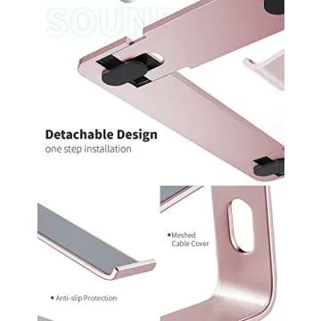 SOUNDANCE Laptop Stand, Aluminum Computer Riser, Ergonomic Laptops Elevator for Desk, Metal Holder Compatible with 10 to 15.6 Inches Notebook Computer, Gold Pink