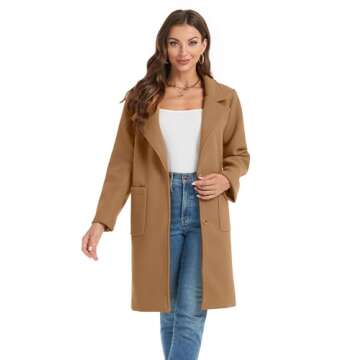 Omoone Women's Notched Lapel Wool Coats Mid Long Button Pea Coats Warm Thicken Trench Jacket(2629-Camel-XL)
