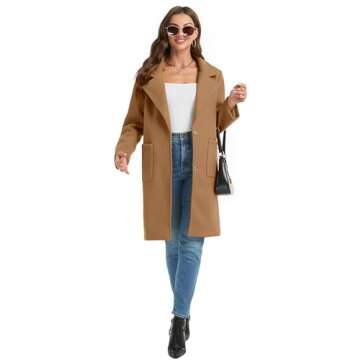 Omoone Women's Notched Lapel Wool Coats Mid Long Button Pea Coats Warm Thicken Trench Jacket(2629-Camel-XL)