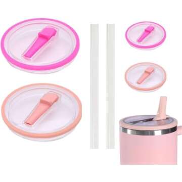 2 Pack 40 oz Replaceable Tumbler Flip Straw Lid for Stanley Cup with Straw, Spill Proof and Reusable...