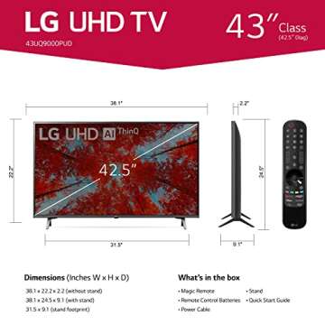 LG 43-Inch Class UQ9000 Series Alexa Built-in 4K Smart TV (3840 x 2160), 60Hz Refresh Rate, AI-Power...