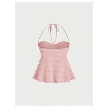 SOLY HUX Women's Peplum Halter Crop Tops Y2K Drawstring Tie Ruched Dressy Casual Spaghetti Strap Cam...