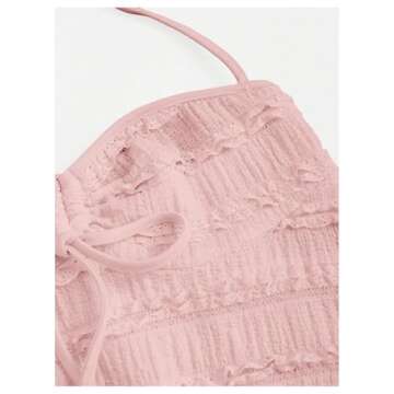 SOLY HUX Women's Peplum Halter Crop Tops Y2K Drawstring Tie Ruched Dressy Casual Spaghetti Strap Cami Top Pure Pink Small