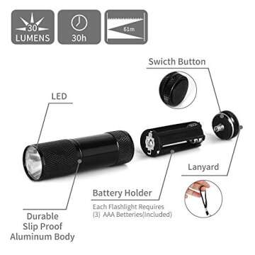 Whaply 30-Pack Mini LED Flashlights, Portable Aluminum 6 Color Handheld Flashlights with Lanyard Small Flashlight for Kids, 90-Pack AAA Battery Included for Night Reading, Emergency, Camping, Party